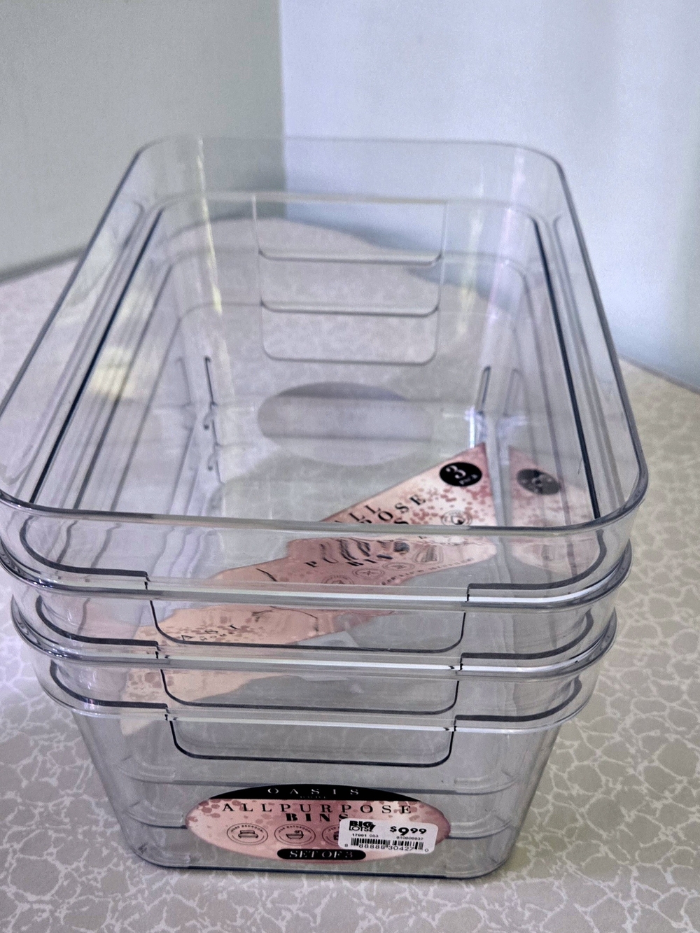 Oasis Clear Stackable Plastic Storage Bins - Transparent (Set of 3)